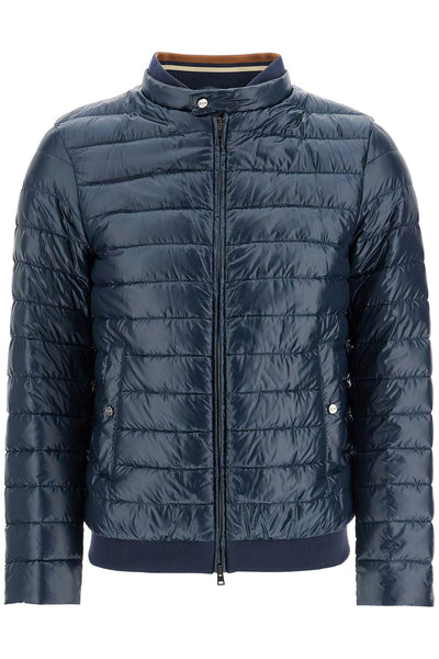 dark blue lightweight quilted nylon down jacket with high collar PI001210U 12017Z BLU