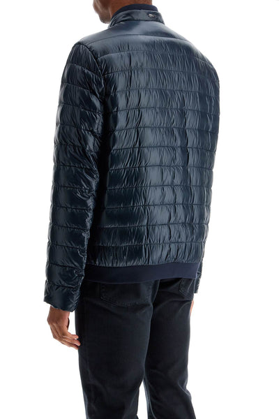 dark blue lightweight quilted nylon down jacket with high collar PI001210U 12017Z BLU