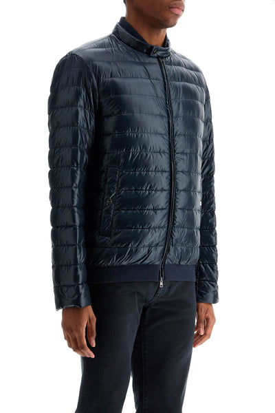 dark blue lightweight quilted nylon down jacket with high collar PI001210U 12017Z BLU