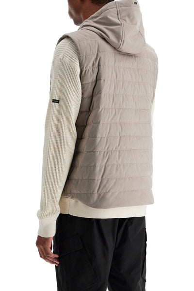 sleeveless down jacket in dove gray polyester with quilted hood PI001221U 12454 TORTORA