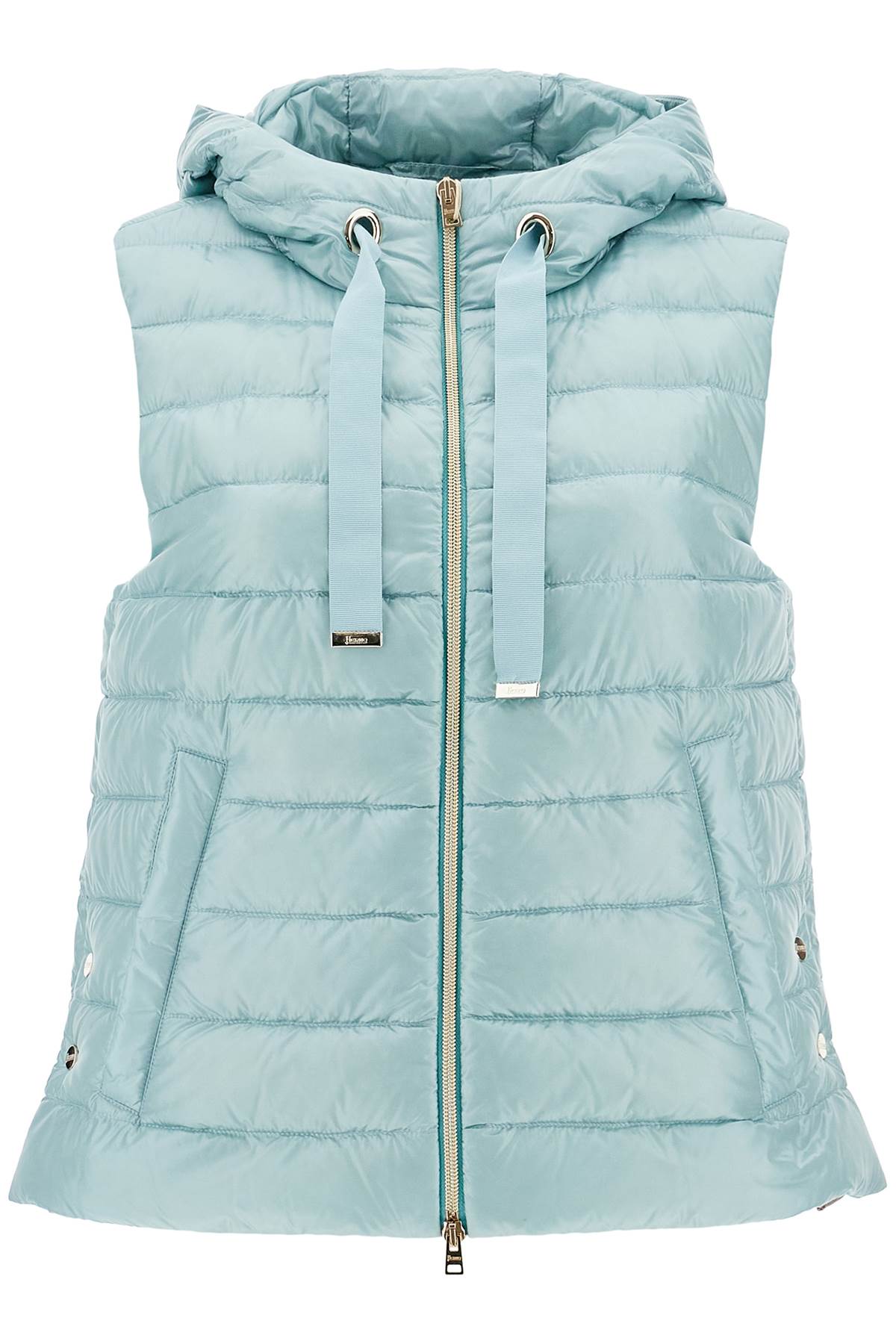 light blue quilted nylon gilet with hood PI002007D 12017Z AZZURRO NUVOLATO