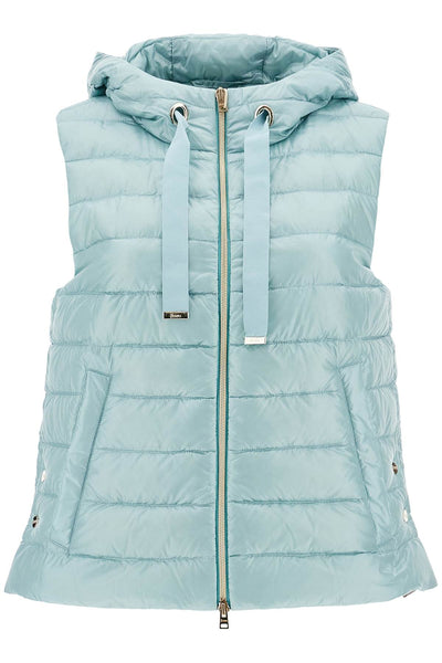 light blue quilted nylon gilet with hood PI002007D 12017Z AZZURRO NUVOLATO