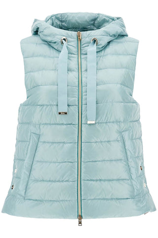 light blue quilted nylon gilet with hood PI002007D 12017Z AZZURRO NUVOLATO