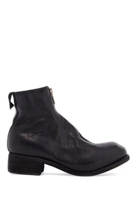 unisex leather boots in black horse and calfskin with metal zip PL1 BLACK