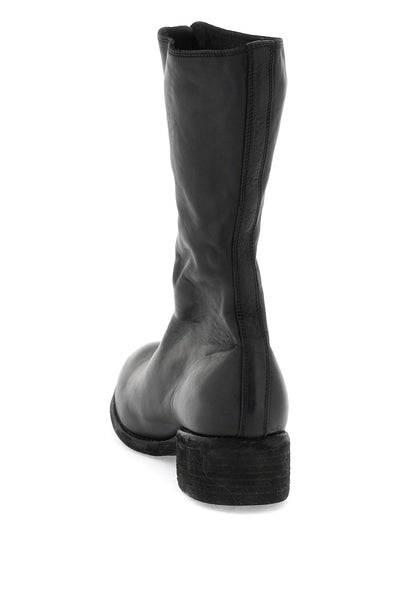 front zip leather boots PL9 BLACK
