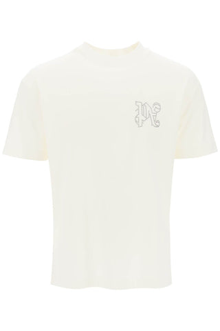 t-shirt with studded monogram PMAA001R24JER005 OFF WHITE GUNM