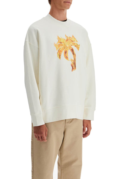 "burning palm oversized sweat PMBA026F24FLE010 OFF WHITE GOLD