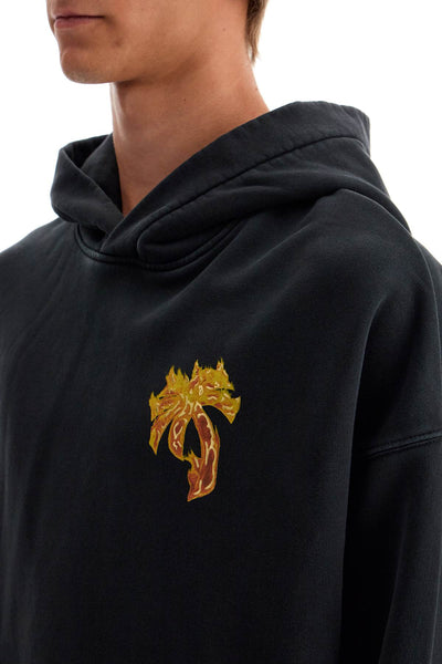 burning palm oversized hoodie with hood PMBB058F24FLE005 BLACK GOLD