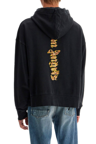 burning palm oversized hoodie with hood PMBB058F24FLE005 BLACK GOLD