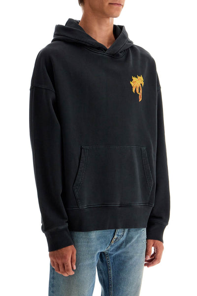 burning palm oversized hoodie with hood PMBB058F24FLE005 BLACK GOLD