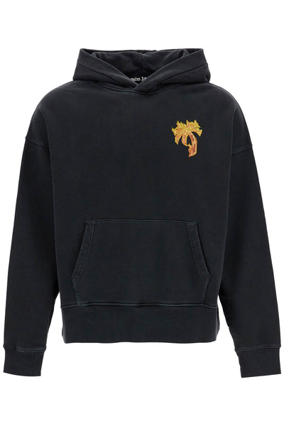 burning palm oversized hoodie with hood PMBB058F24FLE005 BLACK GOLD