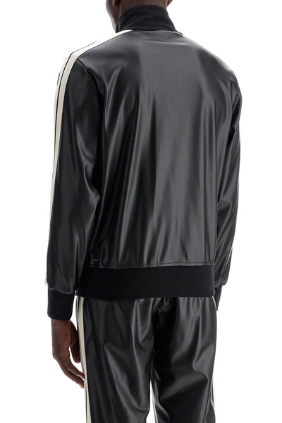 faux leather track jacket for PMBD058F24FAB002 BLACK OFF WHITE