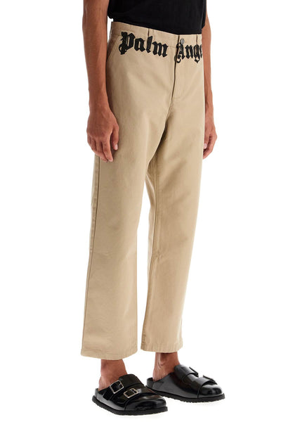 chino pants with logo branding PMCG005F24FAB001 HAZELNUT OFF WHITE