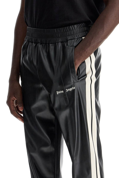 faux leather joggers with side stripes PMCJ020F24FAB001 BLACK OFF WHITE