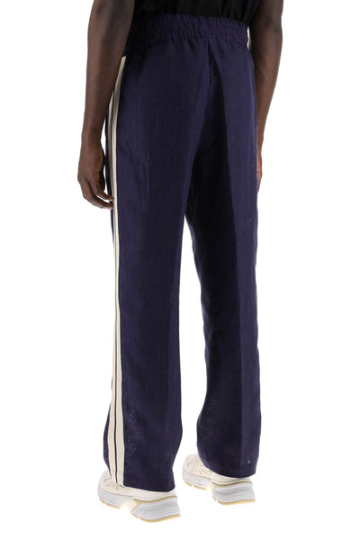 linen joggers with side stripes PMCJ021S24FAB003 NAVY BLUE