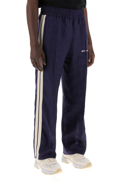 linen joggers with side stripes PMCJ021S24FAB003 NAVY BLUE
