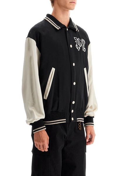 satin varsity jacket for PMEK007F24FAB001 BLACK LIGHT BEIGE