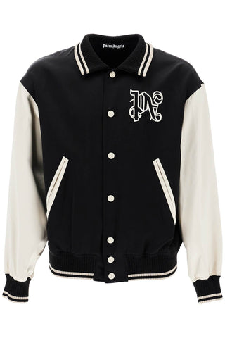 satin varsity jacket for PMEK007F24FAB001 BLACK LIGHT BEIGE