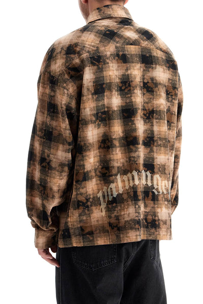 'flannel shirt with curved logo PMGE043F24FAB001 BROWN  OFF WHITE