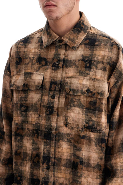 'flannel shirt with curved logo PMGE043F24FAB001 BROWN  OFF WHITE