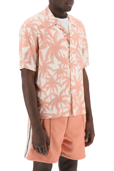 bowling shirt with palms motif PMGG005R24FAB001 OFF WHITE PINK