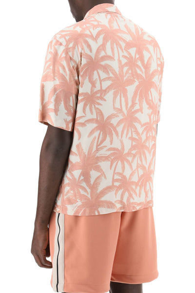 bowling shirt with palms motif PMGG005R24FAB001 OFF WHITE PINK