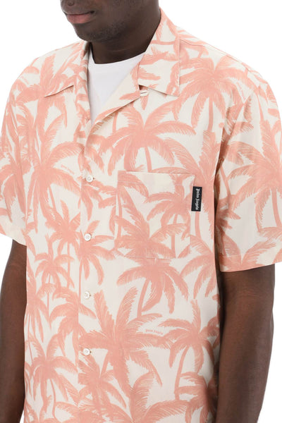 bowling shirt with palms motif PMGG005R24FAB001 OFF WHITE PINK
