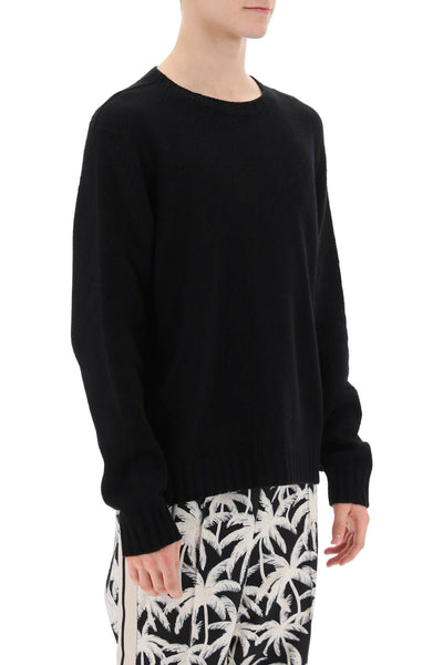 wool sweater with logo intarsia PMHE027C99KNI001 BLACK WHITE