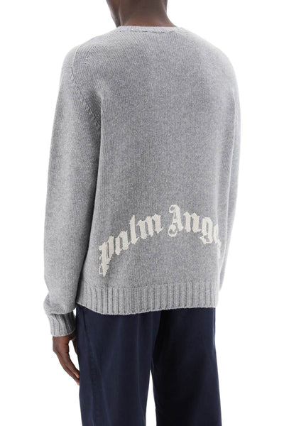 wool sweater with logo intarsia PMHE027C99KNI001 MELANGE GREY WHITE
