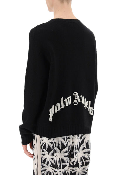 wool sweater with logo intarsia PMHE027C99KNI001 BLACK WHITE