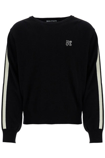 track band pullover sweater with PMHE075F24KNI001 BLACK OFF WHITE