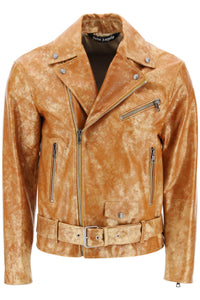 pa city biker jacket in laminated leather PMJG007R24LEA001 GOLD RED