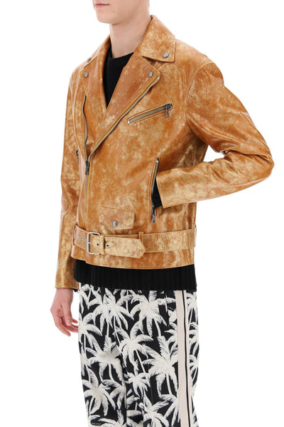 pa city biker jacket in laminated leather PMJG007R24LEA001 GOLD RED