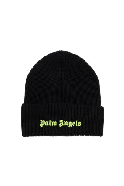 fluorescent logo beanie PMLC030F24KNI005 BLACK YELLOW FLUO