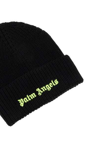 fluorescent logo beanie PMLC030F24KNI005 BLACK YELLOW FLUO