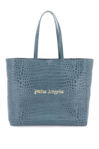 croco-embossed leather shopping bag PMNA075R24LEA001 BLUE GOLD