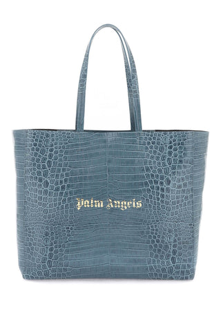 croco-embossed leather shopping bag PMNA075R24LEA001 BLUE GOLD