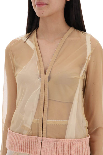 "transparent tulle top by public PUBLIC IMAGE CARDIGAN NUDE