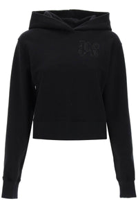 cropped hoodie with monogram embroidery PWBB069R24FLE002 BLACK BLACK