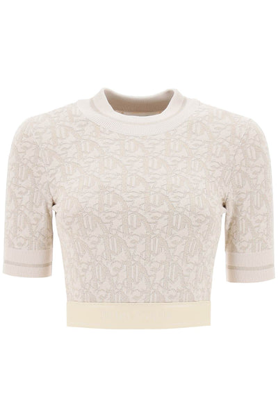 monogram cropped top in lurex knit PWHT010R24KNI001 OFF WHITE BEIGE