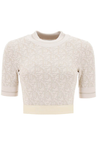 monogram cropped top in lurex knit PWHT010R24KNI001 OFF WHITE BEIGE