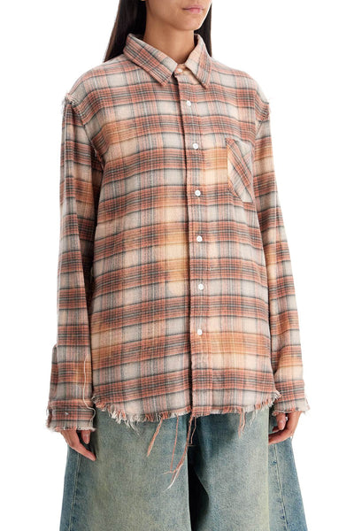 frayed flannel shirt R13WR008 R389B BLEACHED ORANGE PLAID