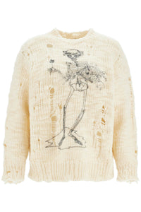 destroyed pullover with skeleton print. R13WY089 Y142B CREAM