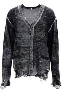 distressed detail cardigan with R13WY200 Y158B DISTRESSED BLACK