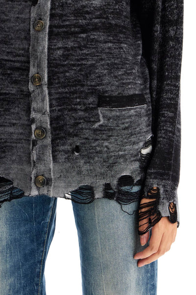 distressed detail cardigan with R13WY200 Y158B DISTRESSED BLACK