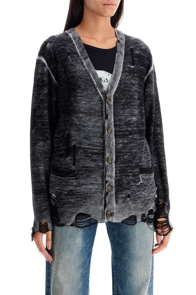 distressed detail cardigan with R13WY200 Y158B DISTRESSED BLACK