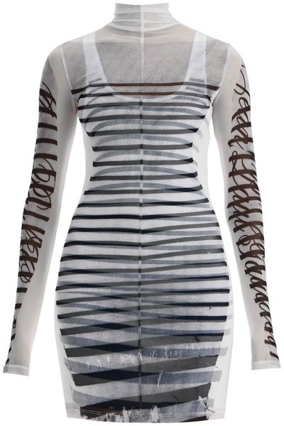 double layer mini dress with marinière print RO266 J559 WHITE/NAVY/BLACK