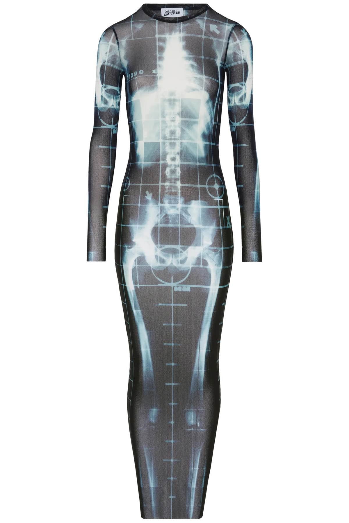 long dress with x-ray print in black, blue, and light blue squeletor RO309 T580 BLACK/NAVY/LIGHTBLUE