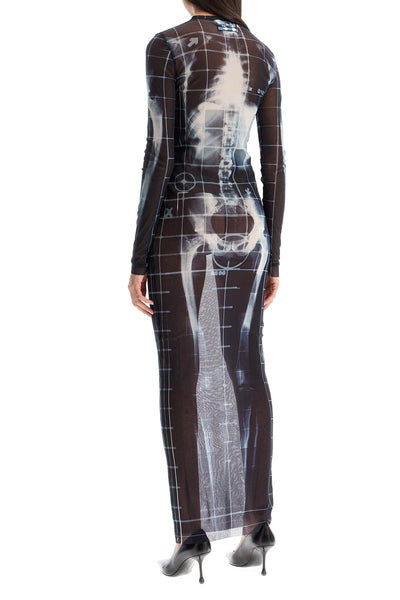 long dress with x-ray print in black, blue, and light blue squeletor RO309 T580 BLACK/NAVY/LIGHTBLUE