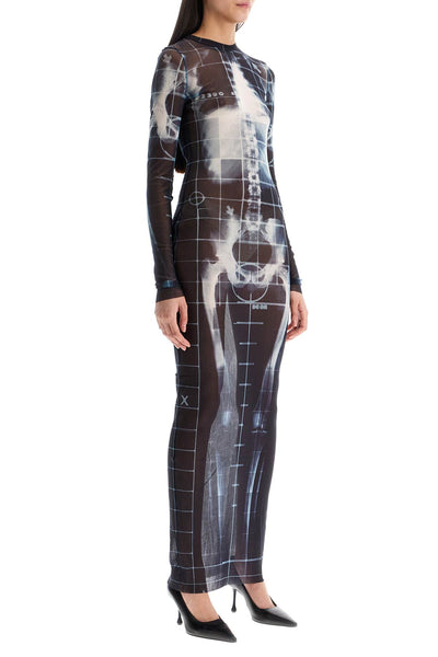 long dress with x-ray print in black, blue, and light blue squeletor RO309 T580 BLACK/NAVY/LIGHTBLUE